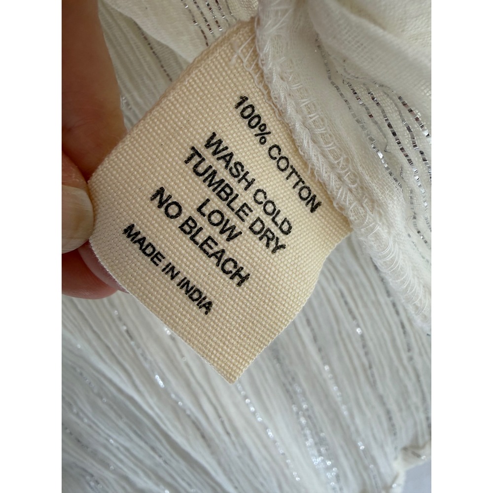 Built by Wendy White Cotton Gauze Ruffle Metallic Stripe Blouse Medium - Picture 5 of 10